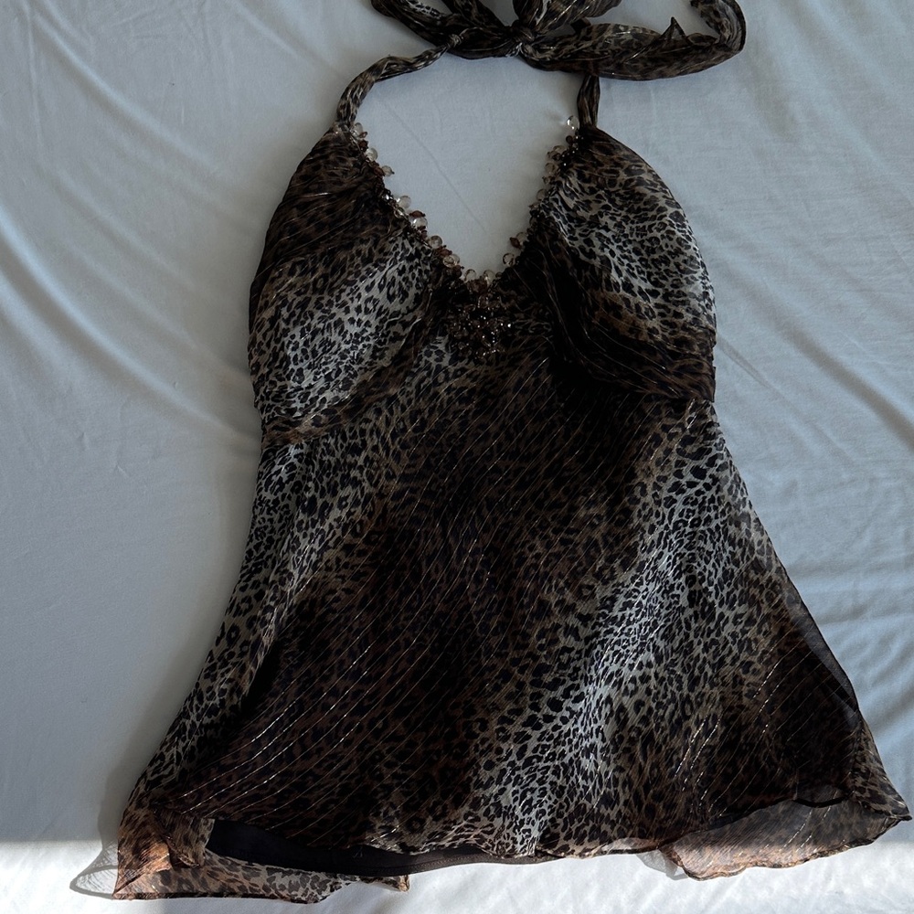 ECI Leopard Print Halter Camisole in Brown and Black
